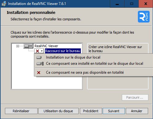 Choix des composant VNC à installer