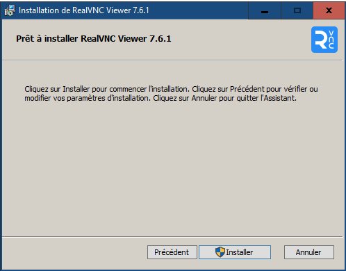 Confirmation de l'installation du bonus client VNC