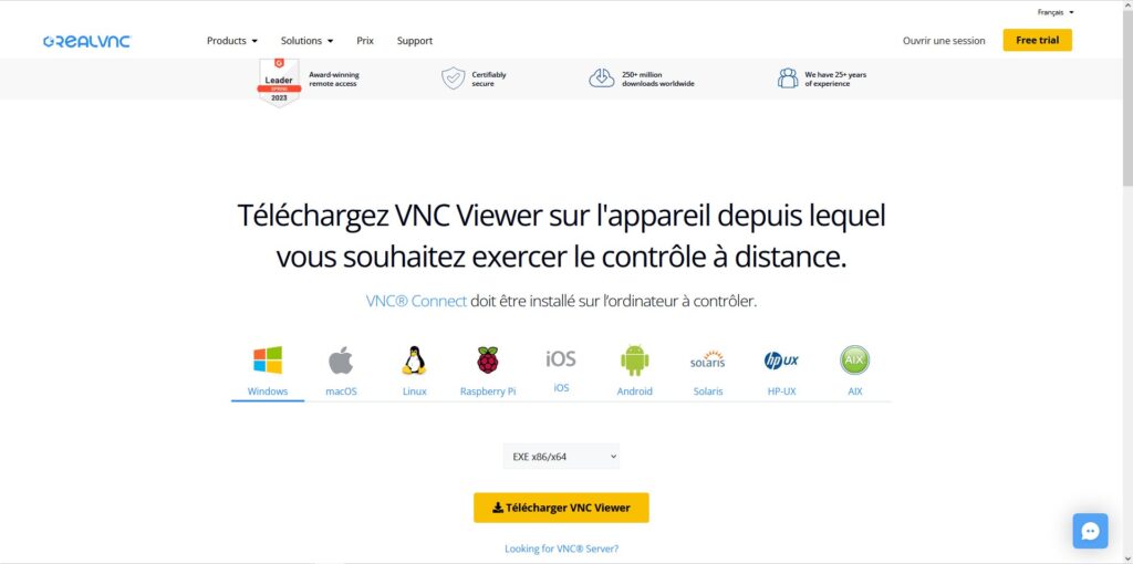 Téléchargement du client VNC