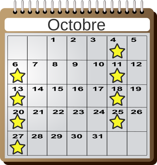 Planning du mois d'octobre pour le défi lancement