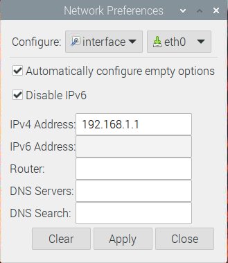 Interface des paramètres réseaux eth0