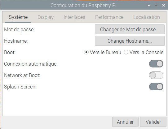 Interface des préférences système du Raspberry pi