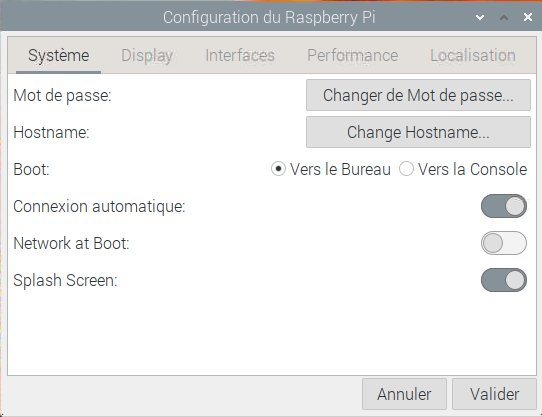 Interface des préférences système du Raspberry pi