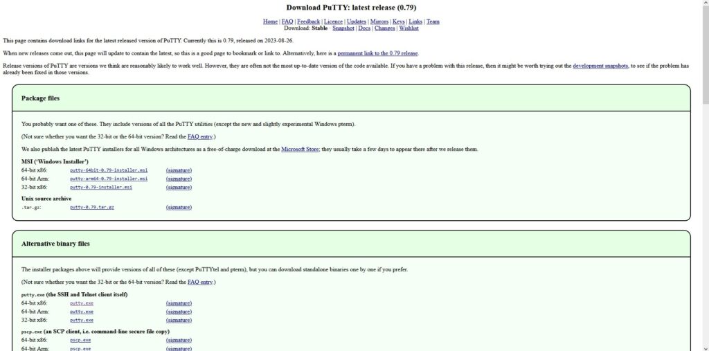 Page de téléchargement de l’outil Windows défi PuTTY