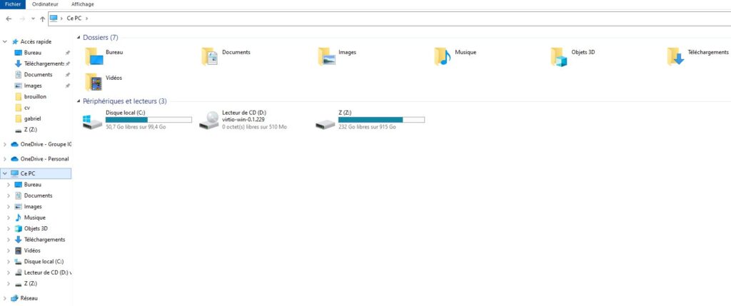 Explorateur Windows avant le partage