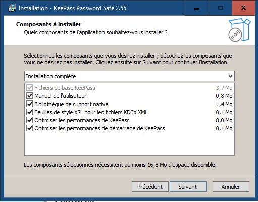 Choix des composants à installer