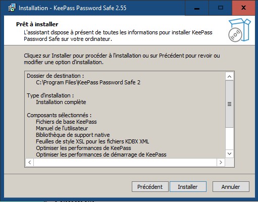 Prêt à installer Keepass