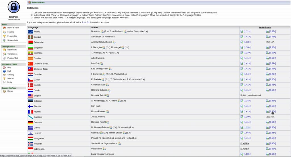 liste des traductions