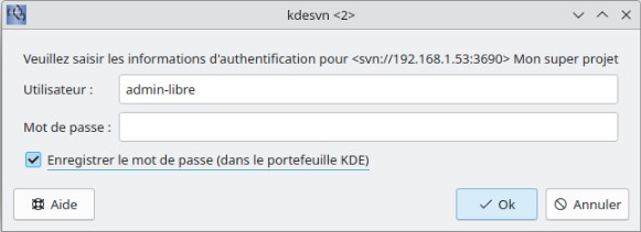 Boite de dialogue de demande de mot de passe