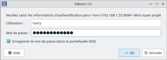 Boite de dialogue de demande de mot de passe