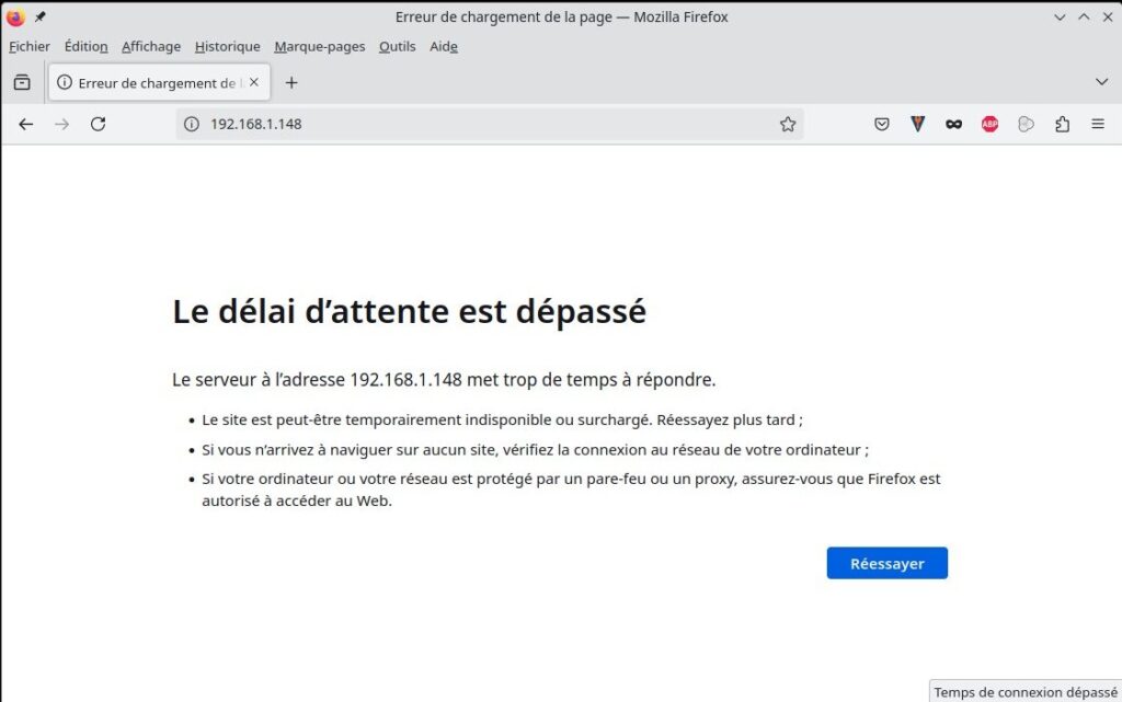 Pas d'affichage de la page Web
