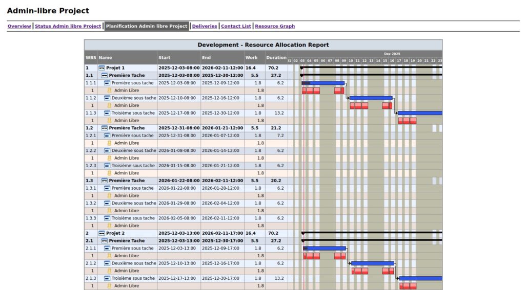 Exemple d'un rapport d'allocation des ressources